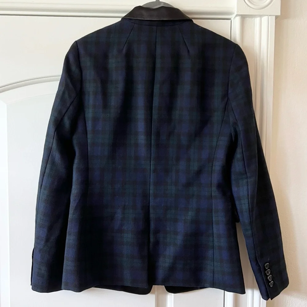 J. Crew Schoolboy Blazer Jacket Tartan Plaid Blue Green Satin Collar Wool - Picture 6 of 10